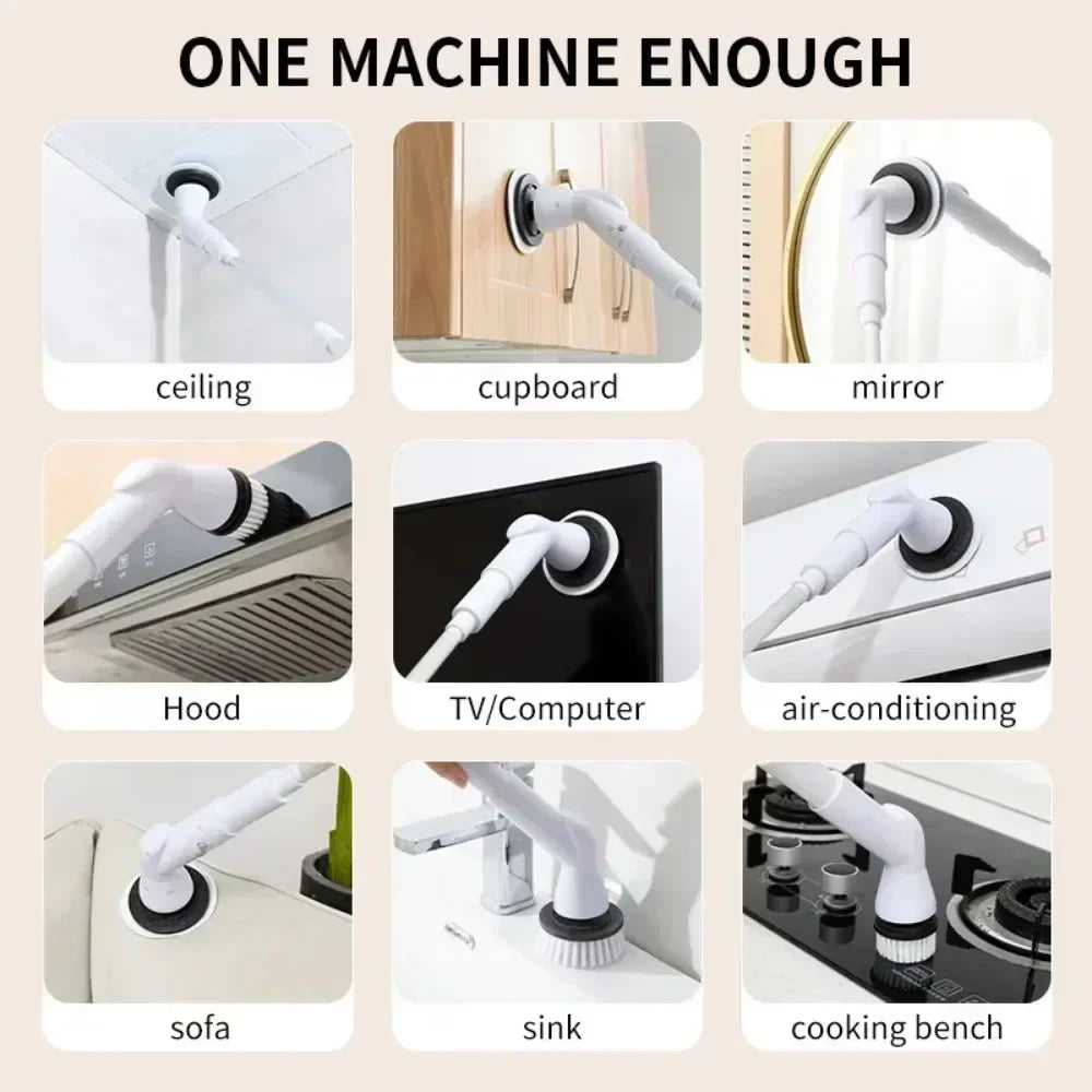 2000 MA 6in-1 Electric Cleaning Brush Cordless Electric Rotary Cleaning Brush Shower Cleaning Brush Kitchen Bathroom