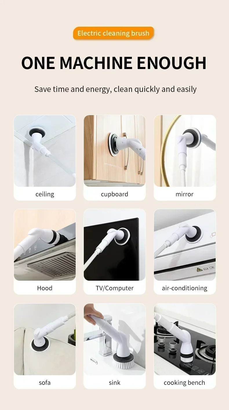 2000 MA 6in-1 Electric Cleaning Brush Cordless Electric Rotary Cleaning Brush Shower Cleaning Brush Kitchen Bathroom
