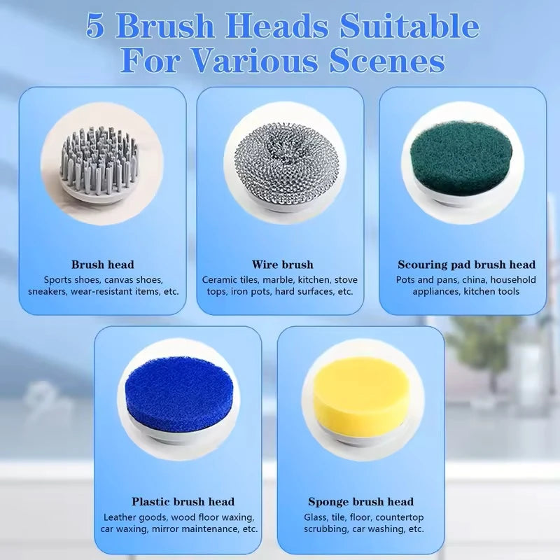 Xiaomi 5 in 1 Power Scrubber 5 Replaceable Brush Head Electric Spin Scrubber Bathroom Cleaning Brush Power Scrubber